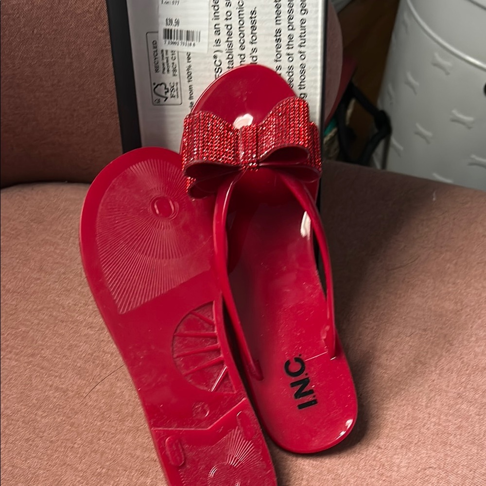 INC International Concepts Women's Vibrant Red Bow Sandals